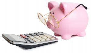 piggy bank with glasses calculator